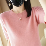 Soft Short-Sleeve Knitted Sweater for Women – Slim Fit & Elegant Style