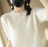 Soft Short-Sleeve Knitted Sweater for Women – Slim Fit & Elegant Style