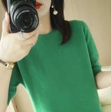 Soft Short-Sleeve Knitted Sweater for Women – Slim Fit & Elegant Style