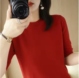 Soft Short-Sleeve Knitted Sweater for Women – Slim Fit & Elegant Style