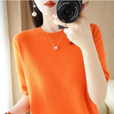 Soft Short-Sleeve Knitted Sweater for Women – Slim Fit & Elegant Style