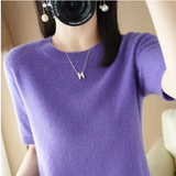 Soft Short-Sleeve Knitted Sweater for Women – Slim Fit & Elegant Style