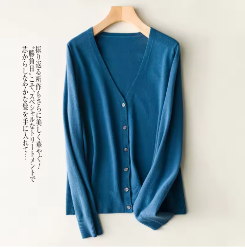 Women's Korean Fashion V-Neck Knitted Cardigan – Single Breasted Solid Sweater for Spring & Autumn