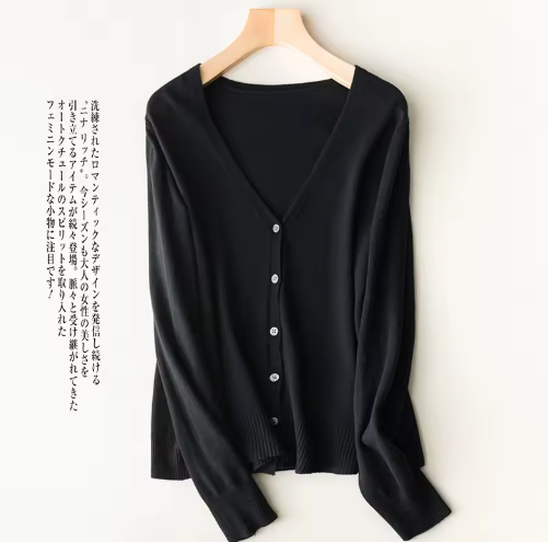 Women's Korean Fashion V-Neck Knitted Cardigan – Single Breasted Solid Sweater for Spring & Autumn