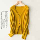 Women's Korean Fashion V-Neck Knitted Cardigan – Single Breasted Solid Sweater for Spring & Autumn