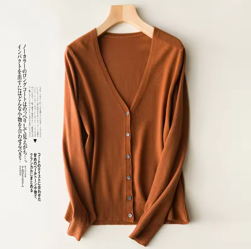 Women's Korean Fashion V-Neck Knitted Cardigan – Single Breasted Solid Sweater for Spring & Autumn