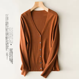 Women's Korean Fashion V-Neck Knitted Cardigan – Single Breasted Solid Sweater for Spring & Autumn