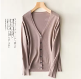 Women's Korean Fashion V-Neck Knitted Cardigan – Single Breasted Solid Sweater for Spring & Autumn