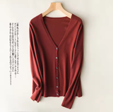 Women's Korean Fashion V-Neck Knitted Cardigan – Single Breasted Solid Sweater for Spring & Autumn