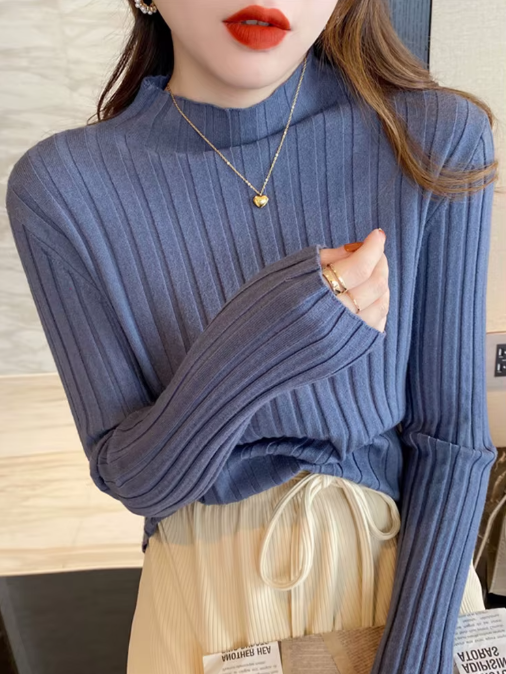 Women's Ribbed Turtleneck Sweater – Slim Fit Knit Pullover for Autumn & Winter
