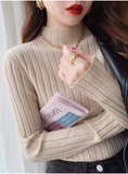 Women's Ribbed Turtleneck Sweater – Slim Fit Knit Pullover for Autumn & Winter