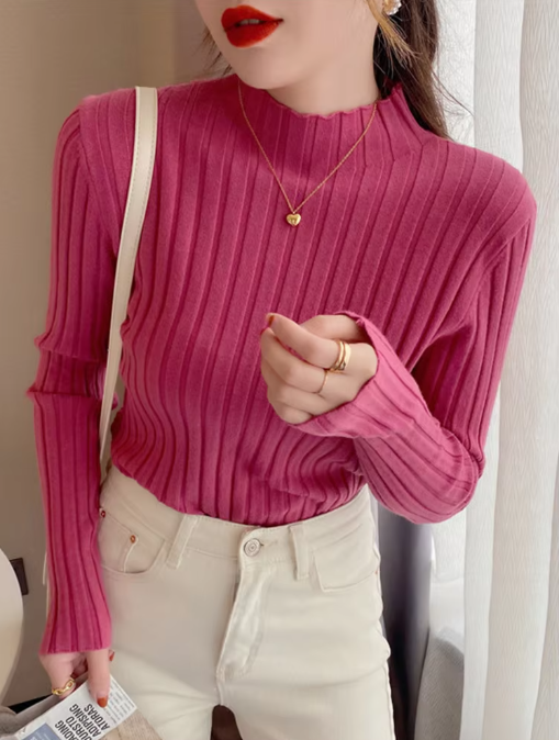 Women's Ribbed Turtleneck Sweater – Slim Fit Knit Pullover for Autumn & Winter