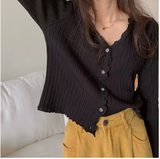 Women's Summer Cropped Cardigan – Sweet Korean Style with V-Neck and Ruched Detail