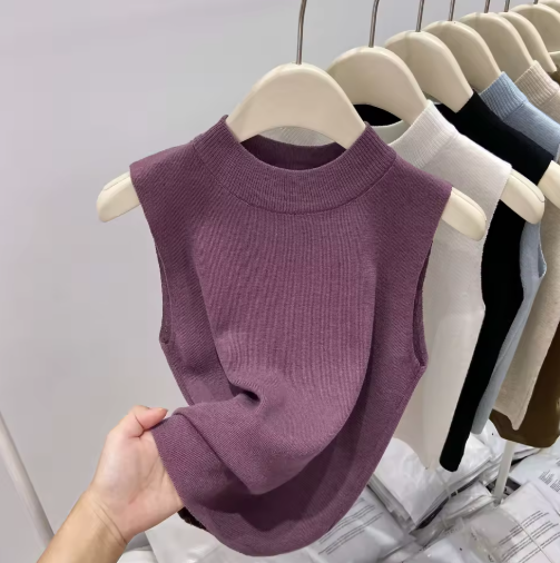 AOSSVIAO Women's Knitted Tank Top - Slim Fit Sleeveless Pullover Sweater for Summer, Spring & Fall