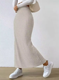Elegant Rib-Knit Maxi Skirt with Side Slit – High Waist & Casual Charm  ✨ Description:
