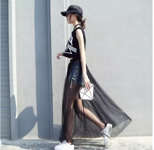 Sheer Mesh Half Skirt – Lightweight Elegance in a Single Layer