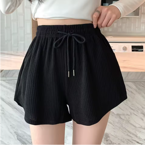Casual Waffle Knit High-Waisted Shorts for Women