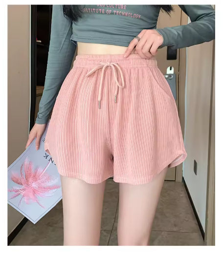 Casual Waffle Knit High-Waisted Shorts for Women