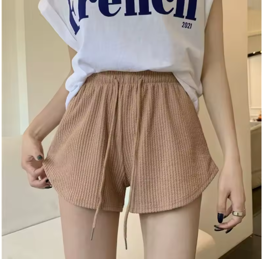 Casual Waffle Knit High-Waisted Shorts for Women