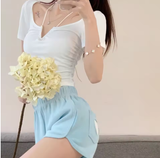 Elegant High-Waisted Cotton Shorts for Women – Korean Style Stretch Fit**