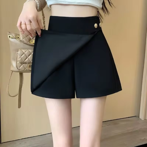 Women's Irregular High-Waisted Wide-Leg Shorts – Elegant Summer Skirt-Style Pants