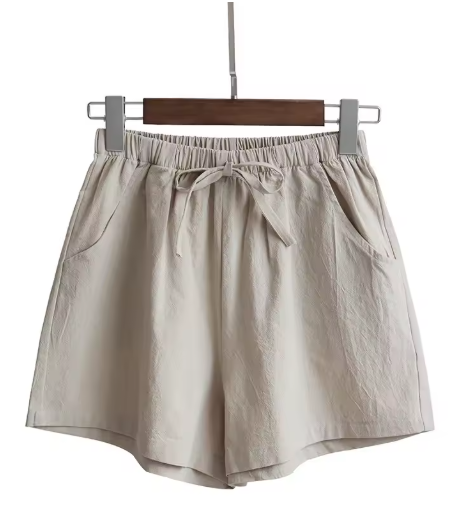 Women's High-Waist Cotton & Linen Shorts – Lightweight, Loose-Fit Summer Pants