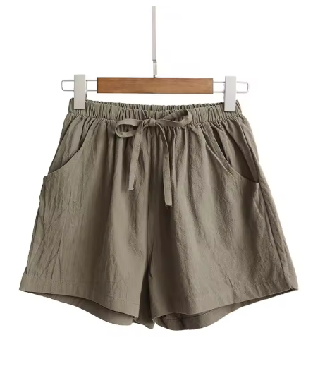 Women's High-Waist Cotton & Linen Shorts – Lightweight, Loose-Fit Summer Pants