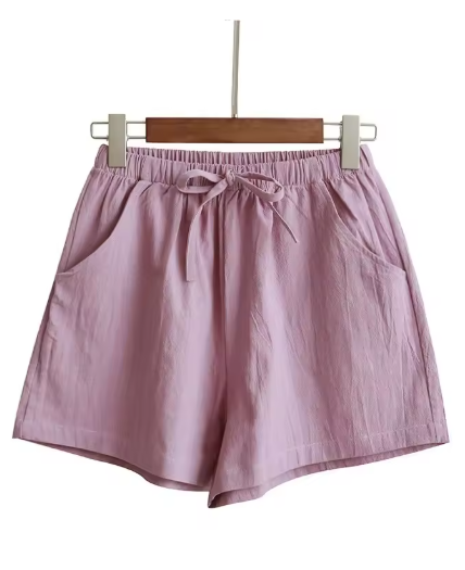 Women's High-Waist Cotton & Linen Shorts – Lightweight, Loose-Fit Summer Pants