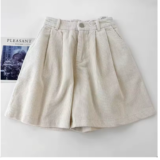 Vintage Corduroy High-Waisted A-Line Shorts – Autumn/Winter Style for Women