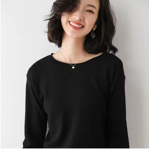 Spring & Autumn Korean Style Women's Loose Knit Sweater – Casual Basic Stretch Pullover in Sky Blue & Pink