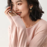 Spring & Autumn Korean Style Women's Loose Knit Sweater – Casual Basic Stretch Pullover in Sky Blue & Pink