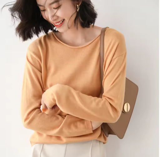 Spring & Autumn Korean Style Women's Loose Knit Sweater – Casual Basic Stretch Pullover in Sky Blue & Pink