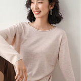 Spring & Autumn Korean Style Women's Loose Knit Sweater – Casual Basic Stretch Pullover in Sky Blue & Pink