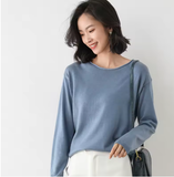 Spring & Autumn Korean Style Women's Loose Knit Sweater – Casual Basic Stretch Pullover in Sky Blue & Pink
