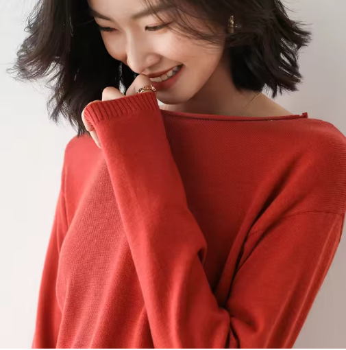 Spring & Autumn Korean Style Women's Loose Knit Sweater – Casual Basic Stretch Pullover in Sky Blue & Pink