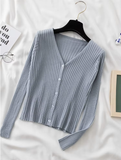 AOSSVIAO 2025 One-Button Ribbed Knit Crop Cardigan – Fairycore Summer Style