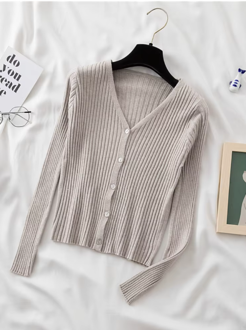 AOSSVIAO 2025 One-Button Ribbed Knit Crop Cardigan – Fairycore Summer Style