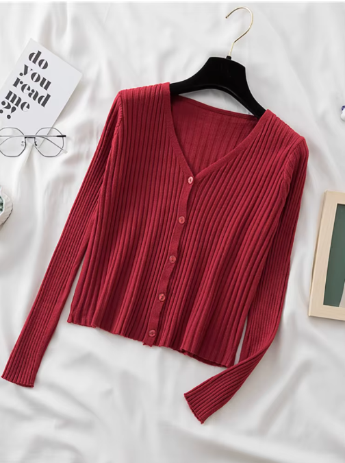 AOSSVIAO 2025 One-Button Ribbed Knit Crop Cardigan – Fairycore Summer Style