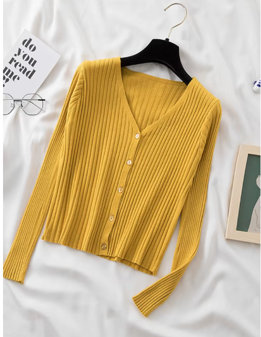 AOSSVIAO 2025 One-Button Ribbed Knit Crop Cardigan – Fairycore Summer Style
