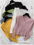 AOSSVIAO 2025 One-Button Ribbed Knit Crop Cardigan – Fairycore Summer Style