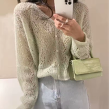 Women's V-Neck Hollow-Out Long Sleeve Cardigan – Light & Elegant