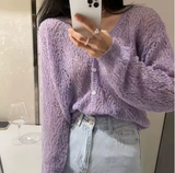 Women's V-Neck Hollow-Out Long Sleeve Cardigan – Light & Elegant