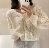 Women's V-Neck Hollow-Out Long Sleeve Cardigan – Light & Elegant