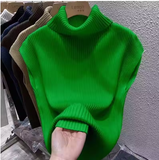 Women's Turtleneck Knitted Sweater Vest – Slim Fit, Vintage Style