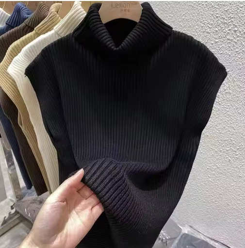 Women's Turtleneck Knitted Sweater Vest – Slim Fit, Vintage Style