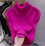 Women's Turtleneck Knitted Sweater Vest – Slim Fit, Vintage Style