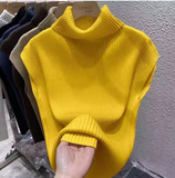 Women's Turtleneck Knitted Sweater Vest – Slim Fit, Vintage Style