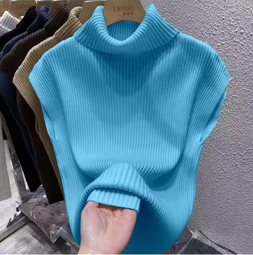 Women's Turtleneck Knitted Sweater Vest – Slim Fit, Vintage Style