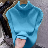 Women's Turtleneck Knitted Sweater Vest – Slim Fit, Vintage Style