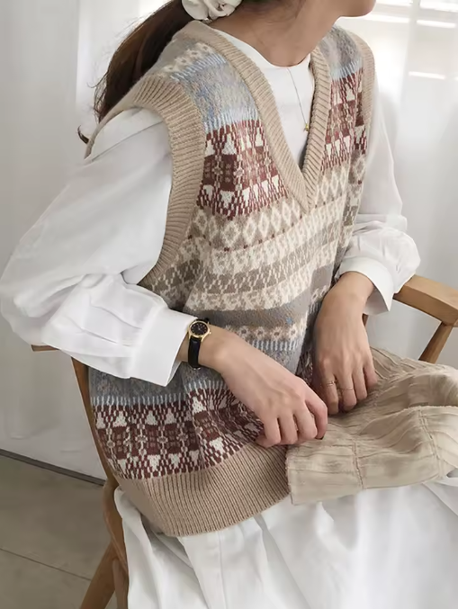 Women's Preppy Striped Knit Sweater Vest – Loose & Vintage Style